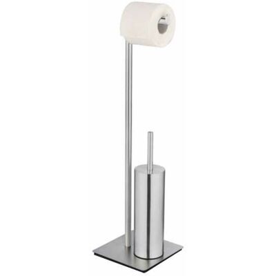 Wenko Kit Di Accessori Per Wc A Terra Recco, Porta-spazzola Wc E Distributore Di Carta Igienica In Acciaio Inossidabile Satinato Su Una Pesante Piastra Per Una Buona Stabilità, Spazzola Wc Con Testa I - Wenko Kit Di Accessori Per Wc A Terra Recco, Porta-spazzola Wc E Distributore Di Carta Igienica In Acciaio Inossidabile Satinato Su Una Pesante Piastra Per Una Buona Stabilità, Spazzola Wc Con Testa I -