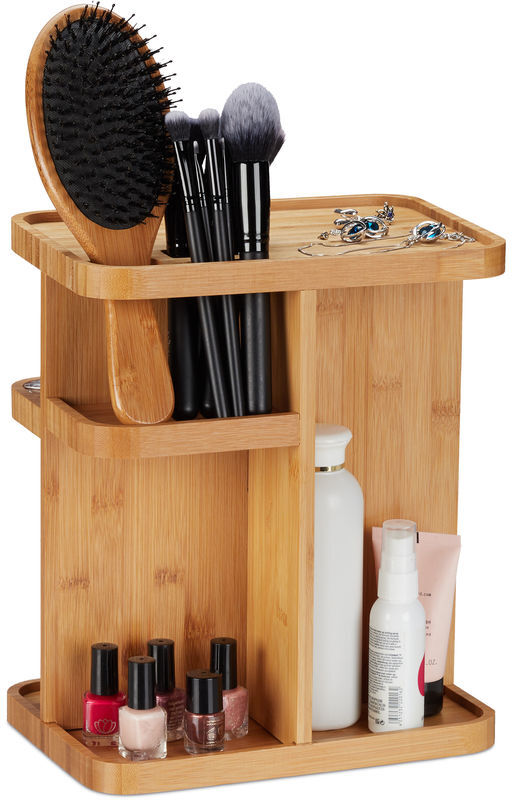 RELAXDAYS - Porta Trucchi in Bambù, Organizer per Cosmetici Girevole da Bagno & Tavolo da Trucco, hlp 31x25,5x18 cm, Legno Naturale