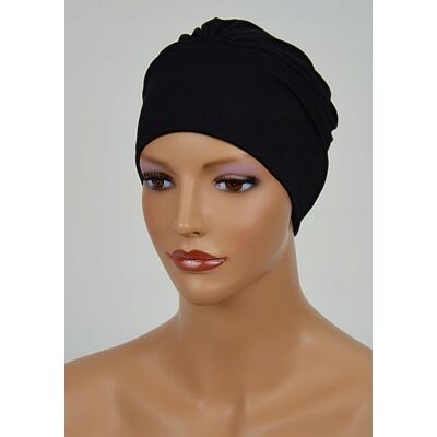 OEM Turbante Jasmina, Nero, Cappello Con Volant, Senza Fantasia, Anche Dopo La Chemioterapia OEM Turbante Jasmina, Nero, Cappello Con Volant, Senza Fantasia, Anche Dopo La Chemioterapia