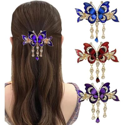 OEM Un Set Di 3 Fermagli Per Capelli In Metallo Di Medie Dimensioni, Con Nappe A Forma Di Farfalla E Strass, Adatti A Donne E Ragazze. OEM Un Set Di 3 Fermagli Per Capelli In Metallo Di Medie Dimensioni, Con Nappe A Forma Di Farfalla E Strass, Adatti A Donne E Ragazze.