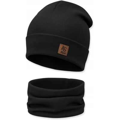 OEM Set Composto Da Cappello E Sciarpa Per Uomo E Donna, A Due Strati, Nero Caldo. OEM Set Composto Da Cappello E Sciarpa Per Uomo E Donna, A Due Strati, Nero Caldo.