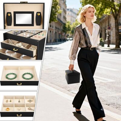 OEM Portagioielli A 3 Strati, Portagioielli Da Viaggio, Portagioielli Da Donna Con Specchio, Portagioielli Portatile Per Anelli, Collane, Nero OEM Portagioielli A 3 Strati, Portagioielli Da Viaggio, Portagioielli Da Donna Con Specchio, Portagioielli Portatile Per Anelli, Collane, Nero