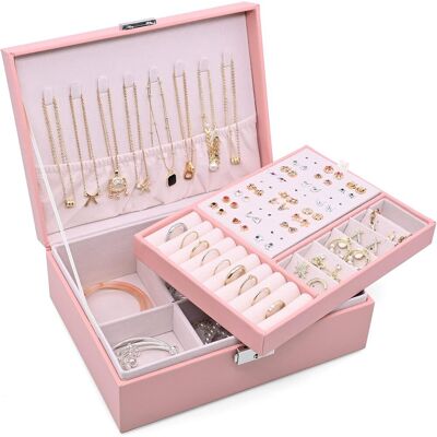 OEM Portagioie Da Donna Con Chiusura A Chiave, Organizer Per Gioielli A 2 Strati, Scatola Portaoggetti Di Grande Capacità Con Vassoio Rimovibile Per Anelli, Orecchini, Collane, Bracciali, Rosa OEM Portagioie Da Donna Con Chiusura A Chiave, Organizer Per Gioielli A 2 Strati, Scatola Portaoggetti Di Grande Capacità Con Vassoio Rimovibile Per Anelli, Orecchini, Collane, Bracciali, Rosa