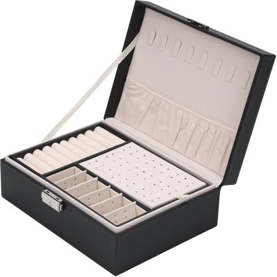 WOLKETON Scatola Per Gioielli Scatola Per Accessori 2 Livelli Organizzatore Per Anelli Bracciali Orecchini Orologi 23x17x9cm Nero Classico WOLKETON Scatola Per Gioielli Scatola Per Accessori 2 Livelli Organizzatore Per Anelli Bracciali Orecchini Orologi 23x17x9cm Nero Classico
