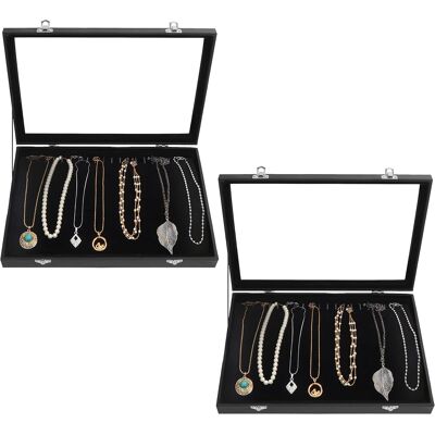 OEM Scatola/espositore Per Gioielli In Velluto Nero Con 20 Ganci E Coperchio Dorato Con Chiusura (confezione Da 2) - Vassoi Impilabili - Collane, Bracciali, Orecchini E Cavigliere OEM Scatola/espositore Per Gioielli In Velluto Nero Con 20 Ganci E Coperchio Dorato Con Chiusura (confezione Da 2) - Vassoi Impilabili - Collane, Bracciali, Orecchini E Cavigliere
