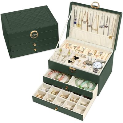 OEM Portagioie, Organizer Per Gioielli Con 2 Cassetti, Scatola Portagioie In Pelle A 3 Strati Con Serratura, Scatola Portagioie Per Collane, Orecchini, Bracciali, Verde Scuro OEM Portagioie, Organizer Per Gioielli Con 2 Cassetti, Scatola Portagioie In Pelle A 3 Strati Con Serratura, Scatola Portagioie Per Collane, Orecchini, Bracciali, Verde Scuro
