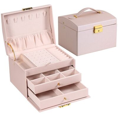 OEM Portagioie Da Viaggio In Pelle Impermeabile – Tre Livelli, Due Cassetti – Ideale Per Riporre Anelli, Orecchini, Collane E Bracciali (rosa). OEM Portagioie Da Viaggio In Pelle Impermeabile – Tre Livelli, Due Cassetti – Ideale Per Riporre Anelli, Orecchini, Collane E Bracciali (rosa).