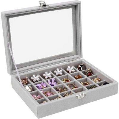 OEM Scatola Portagioie A 24 Scomparti Con Coperchio Trasparente, Vassoio Espositivo Per Anelli, Orecchini, Collane, Portagioie Con Frontale In Vetro OEM Scatola Portagioie A 24 Scomparti Con Coperchio Trasparente, Vassoio Espositivo Per Anelli, Orecchini, Collane, Portagioie Con Frontale In Vetro