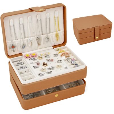 OEM Piccolo Portagioielli, Organizer Da Viaggio Per Gioielli, Portagioielli Portatili Per Donne E Ragazze, Regalo, Portagioielli In Pelle Pu A Due Livelli Per Anelli, Orecchini, Collane - Marrone OEM Piccolo Portagioielli, Organizer Da Viaggio Per Gioielli, Portagioielli Portatili Per Donne E Ragazze, Regalo, Portagioielli In Pelle Pu A Due Livelli Per Anelli, Orecchini, Collane - Marrone