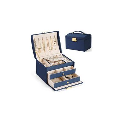 ENLENK Scatola Per Gioielli Da Donna E Ragazza, Cofanetto Portagioielli Organizzatore Per Anelli Bracciali Orecchini Orologi Occhiali Regali Di Natale Blu Marino 17x14x13cm Box03 ENLENK Scatola Per Gioielli Da Donna E Ragazza, Cofanetto Portagioielli Organizzatore Per Anelli Bracciali Orecchini Orologi Occhiali Regali Di Natale Blu Marino 17x14x13cm Box03