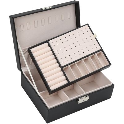 JIUBIAZ Scatola Per Gioielli Scatola Per Accessori 2 Livelli Organizzatore Per Anelli Bracciali Orecchini Orologi 23x17x9cm Nero Classico JIUBIAZ Scatola Per Gioielli Scatola Per Accessori 2 Livelli Organizzatore Per Anelli Bracciali Orecchini Orologi 23x17x9cm Nero Classico