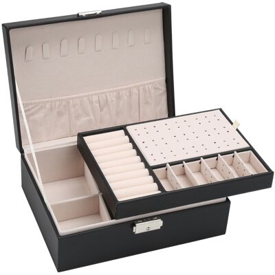 TOLLETOUR Scatola Per Gioielli Scatola Per Accessori 2 Livelli Organizzatore Per Anelli Bracciali Orecchini Orologi 23x17x9cm Nero Classico TOLLETOUR Scatola Per Gioielli Scatola Per Accessori 2 Livelli Organizzatore Per Anelli Bracciali Orecchini Orologi 23x17x9cm Nero Classico
