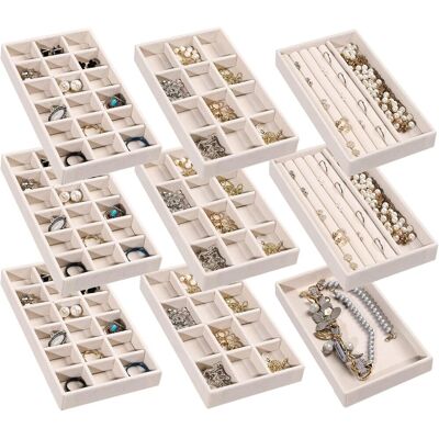 OEM Set Di 9 Vassoi Impilabili In Velluto Per Riporre Gioielli, Inserti Per Cassetti E Porta Orecchini, Adatti Sia Per Uomo Che Per Donna, Ideali Per Esporre Anelli, Collane E Orecchini A Lobo. OEM Set Di 9 Vassoi Impilabili In Velluto Per Riporre Gioielli, Inserti Per Cassetti E Porta Orecchini, Adatti Sia Per Uomo Che Per Donna, Ideali Per Esporre Anelli, Collane E Orecchini A Lobo.