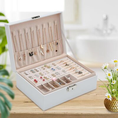 RANDACO Scatola Per Gioielli Scatola Per Accessori 2 Livelli Organizzatore Per Anelli Bracciali Orecchini Orologi 23x17x9cm Bianco Classico RANDACO Scatola Per Gioielli Scatola Per Accessori 2 Livelli Organizzatore Per Anelli Bracciali Orecchini Orologi 23x17x9cm Bianco Classico