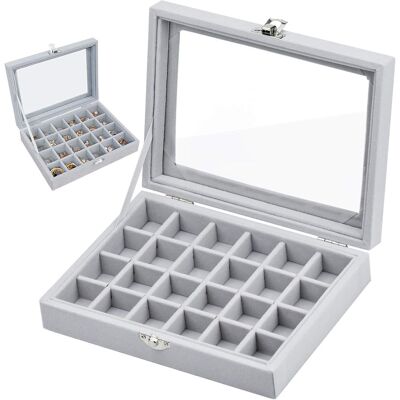 OEM Portagioie Con 24 Scomparti, Scrigno Per Gioielli, Vetrina Con Coperchio In Vetro Trasparente Per Anelli, Orologi, Collane, Orecchini, Idea Regalo OEM Portagioie Con 24 Scomparti, Scrigno Per Gioielli, Vetrina Con Coperchio In Vetro Trasparente Per Anelli, Orologi, Collane, Orecchini, Idea Regalo