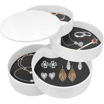 OEM Portagioie Rotondo Girevole, Piccolo Portagioie A 4 Scomparti Per Donna, 10 X 10 Cm, Per Anelli, Orecchini, Collane (bianco) OEM Portagioie Rotondo Girevole, Piccolo Portagioie A 4 Scomparti Per Donna, 10 X 10 Cm, Per Anelli, Orecchini, Collane (bianco)