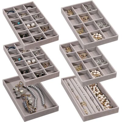 OEM Vassoio Portagioie Impilabile In Velluto, Inserto Per Cassetto Per Orecchini, Anelli, Orecchini A Perno, Collane, Scatola Portagioie, Set Da 6 (grigio) OEM Vassoio Portagioie Impilabile In Velluto, Inserto Per Cassetto Per Orecchini, Anelli, Orecchini A Perno, Collane, Scatola Portagioie, Set Da 6 (grigio)