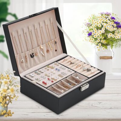 RANDACO Scatola Per Gioielli Scatola Per Accessori 2 Livelli Organizzatore Per Anelli Bracciali Orecchini Orologi 23x17x9cm Nero Classico RANDACO Scatola Per Gioielli Scatola Per Accessori 2 Livelli Organizzatore Per Anelli Bracciali Orecchini Orologi 23x17x9cm Nero Classico