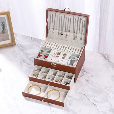 OEM Portagioie, Organizer Per Gioielli Con 2 Cassetti, Scatola Portagioie In Pelle A 3 Strati Con Serratura, Scatola Portagioie Per Collane, Orecchini, Bracciali (marrone, 3 Strati) OEM Portagioie, Organizer Per Gioielli Con 2 Cassetti, Scatola Portagioie In Pelle A 3 Strati Con Serratura, Scatola Portagioie Per Collane, Orecchini, Bracciali (marrone, 3 Strati)