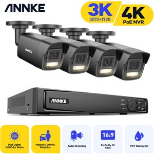 ANNKE Annek poe Kit di Videosorveglianza 8CH PoE nvr 5MP ir Rete 4×Telecamera Smart Dual Light H.265+Rilevamento del Movimento Microfono Impermeabilità