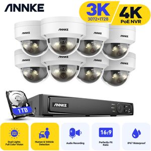 ANNKE ANNEK POE Kit di Videosorveglianza 8CH 4K Visione Remota H.265+ NVR 5MP IR Rete 4×Telecamera Smart Dual Light Impermeabilità Rilevamento del