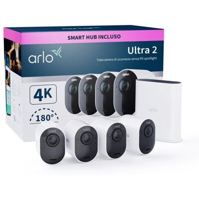 Arlo Ultra 2 Telecamera Wifi Esterno Senza Fili, Telecamera Wifi Interno, 4k Uhd, Sirena Allarme Casa, Sensore Di Movimento, Audio Bidirezionale, Prova Secure Inclusa, 4 Telecamere, Bianche - Arlo Ultra 2 Telecamera Wifi Esterno Senza Fili, Telecamera Wifi Interno, 4k Uhd, Sirena Allarme Casa, Sensore Di Movimento, Audio Bidirezionale, Prova Secure Inclusa, 4 Telecamere, Bianche -