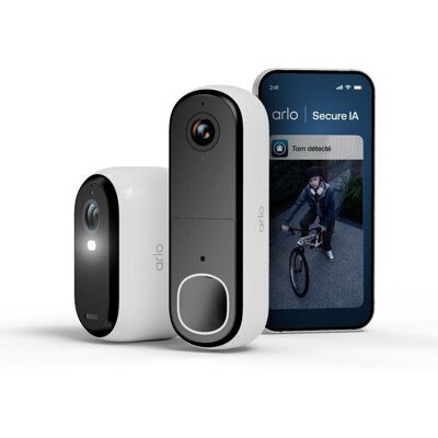 Arlo Kit Sicurezza Esterno Essential 3 2k Videocamera + Campanello Video Hd Wireless, Audio Bidirezionale, Sirena 80 Db Bianco Arlo Kit Sicurezza Esterno Essential 3 2k Videocamera + Campanello Video Hd Wireless, Audio Bidirezionale, Sirena 80 Db Bianco