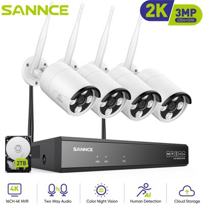 SANNCE Sistema Di Videosorveglianza Wireless Nvr A 8 Canali Da 5 Mp Con Disco Rigido Da 2 Tb, 4 Telecamere Super Hd Da 3 Mp, Compatibile Con Alexa, Registrazione Audio. SANNCE Sistema Di Videosorveglianza Wireless Nvr A 8 Canali Da 5 Mp Con Disco Rigido Da 2 Tb, 4 Telecamere Super Hd Da 3 Mp, Compatibile Con Alexa, Registrazione Audio.