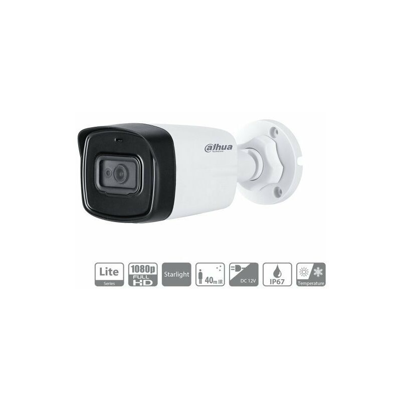 DAHUA Telecamera Analogica Bullet 1080P 2MP Starlight Ottica Fissa 3.6mm IP67 DC12V HDCVI Smart IR Carcassa Plastica  HAC-HFW1230TLP