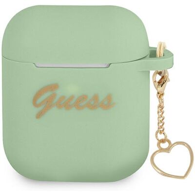 Custodia in silicone a forma di cuore Guess per Airpods - Verde Custodia in silicone a forma di cuore Guess per Airpods - Verde