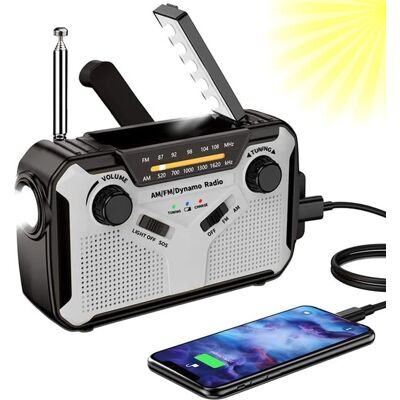 OEM Radio Portatile A Manovella Am/fm, Con Dinamo, Radio Di Emergenza Con Batteria Ricaricabile Da 4000 Mah, Torcia A Led, Allarme Sos Per Campeggio, Attività All'aperto, Emergenze, Colore Grigio. OEM Radio Portatile A Manovella Am/fm, Con Dinamo, Radio Di Emergenza Con Batteria Ricaricabile Da 4000 Mah, Torcia A Led, Allarme Sos Per Campeggio, Attività All'aperto, Emergenze, Colore Grigio.