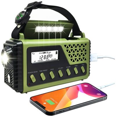 OEM Radio Portatile In Verde Retrò, Radio Solare Fm/am/sw Con Maniglia Per Il Trasporto, Funzione Power Bank Con Batteria Da 8000 Mah, Porta Usb/allarme Sos/bussola/torcia A Led OEM Radio Portatile In Verde Retrò, Radio Solare Fm/am/sw Con Maniglia Per Il Trasporto, Funzione Power Bank Con Batteria Da 8000 Mah, Porta Usb/allarme Sos/bussola/torcia A Led
