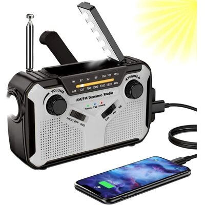 OEM Radio Di Emergenza A Energia Solare Con Manovella, Radio Am/fm, Luce Led, Batteria Da 4000 Mah E Allarme Sos - Grigio OEM Radio Di Emergenza A Energia Solare Con Manovella, Radio Am/fm, Luce Led, Batteria Da 4000 Mah E Allarme Sos - Grigio