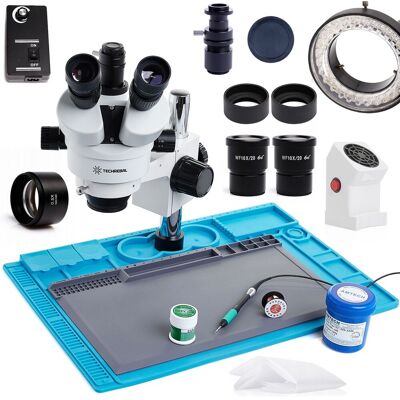 OEM Microscopio Stereoscopico Trinoculare 7-45x 10ht (bianco) + Tappetino Te-506 + Lente 0.5 + Tappetino + Assorbitore OEM Microscopio Stereoscopico Trinoculare 7-45x 10ht (bianco) + Tappetino Te-506 + Lente 0.5 + Tappetino + Assorbitore