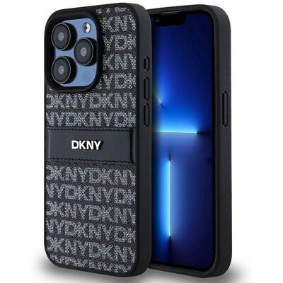 Custodia DKNY Leather Mono Stripe per iPhone 15 Pro - Nero Custodia DKNY Leather Mono Stripe per iPhone 15 Pro - Nero