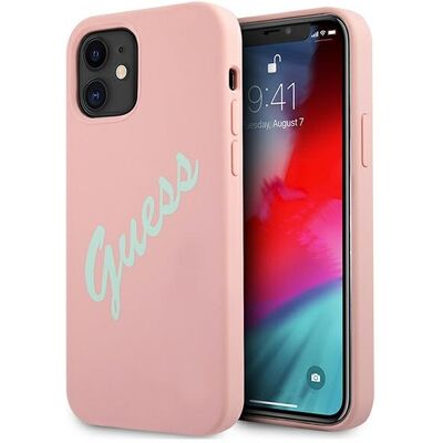 Custodia vintage in silicone Guess per iPhone 12 Mini - Rosa/Verde Custodia vintage in silicone Guess per iPhone 12 Mini - Rosa/Verde