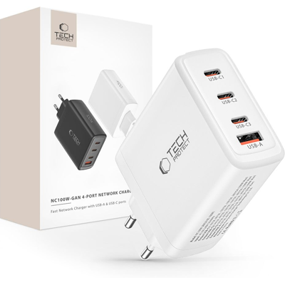Tech-Protect NC100W - Caricatore GaN 100W con 3 USB-C & USB-A Tech-Protect NC100W - Caricatore GaN 100W con 3 USB-C & USB-A
