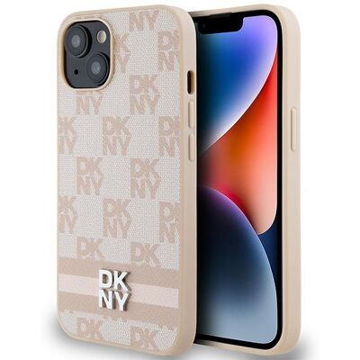 Custodia rosa DKNY per iPhone 15 con motivo Custodia rosa DKNY per iPhone 15 con motivo