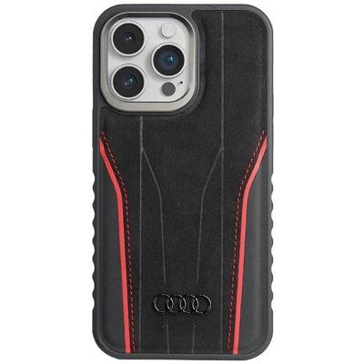 Custodia in Pelle Vera MagSafe per iPhone 14 Pro Max Nero-Rosso - Cover Custodia in Pelle Vera MagSafe per iPhone 14 Pro Max Nero-Rosso - Cover