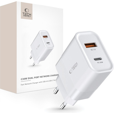 Caricatore USB Tech-Protect C30W - Ricarica veloce doppio porta Caricatore USB Tech-Protect C30W - Ricarica veloce doppio porta