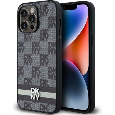 Custodia DKNY in Pelle Nera Quadrettata e con Strisce per iPhone 14 Pro Max Custodia DKNY in Pelle Nera Quadrettata e con Strisce per iPhone 14 Pro Max