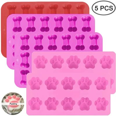 FORTUNEVILLE Stampo In Silicone Per Cubetti Di Ghiaccio A Forma Di Zampa E Osso, Per Cioccolato, Cupcakes, Caramelle, Gelatina, Cubetti Di Ghiaccio, Snack, 5 Pezzi FORTUNEVILLE Stampo In Silicone Per Cubetti Di Ghiaccio A Forma Di Zampa E Osso, Per Cioccolato, Cupcakes, Caramelle, Gelatina, Cubetti Di Ghiaccio, Snack, 5 Pezzi