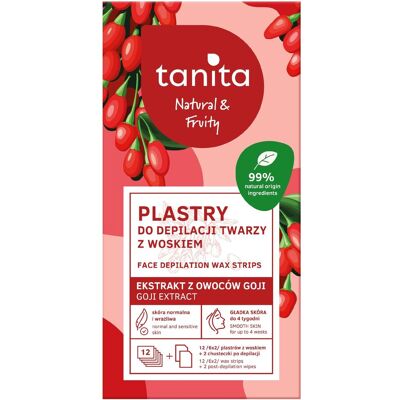 OEM Strisce Depilatorie Viso Tanita Natural & Fruity - Con Estratto Di Bacche Di Goji 12 Pezzi (6x2) + 2 Salviette Post-depilazione OEM Strisce Depilatorie Viso Tanita Natural & Fruity - Con Estratto Di Bacche Di Goji 12 Pezzi (6x2) + 2 Salviette Post-depilazione