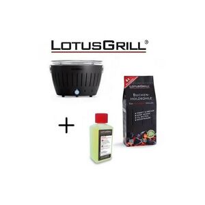 Lotus - Barbecue Nero con Batterie e Cavo di Alimentazione usb + 1Kg di Carbonella di Faggio + Gel Combustibile Inodore per Barbecue 200ml