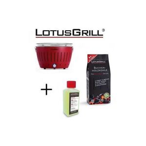 Lotus - Barbecue Rosso con Batterie e Cavo di Alimentazione usb + 1Kg di Carbonella di Faggio + Gel Combustibile Inodore per Barbecue 200ml