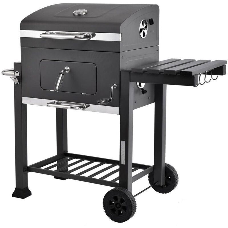 MAXXGARDEN Barbecue à charbon de bois en acier inoxydable à roulettes - Fumoir - Smoker Premium Mobile - Grille de Barbecue avec Couvercle - Grille chauffante
