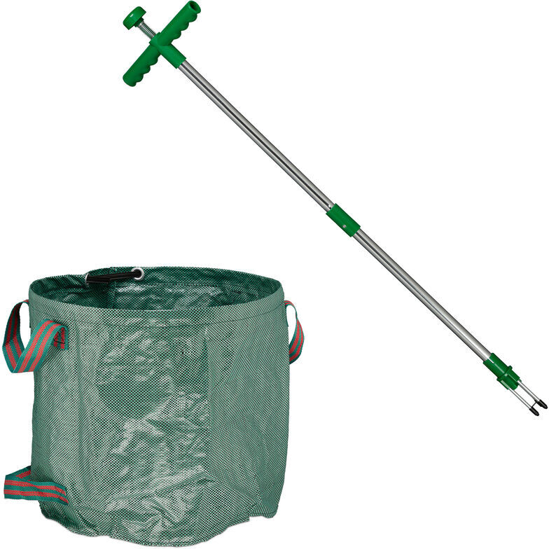 RELAXDAYS Estirpatore Erbacce Manuale e Sacco Raccogli Foglie da Giardino, Set Giardinaggio, Sarchiatore 99 cm, Verde -