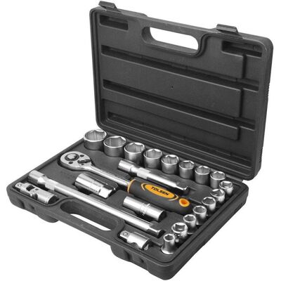 TOLSEN Cassetta 22pz Cricchetto Reversibile Con Bussole Da 1/2" TOLSEN Cassetta 22pz Cricchetto Reversibile Con Bussole Da 1/2"