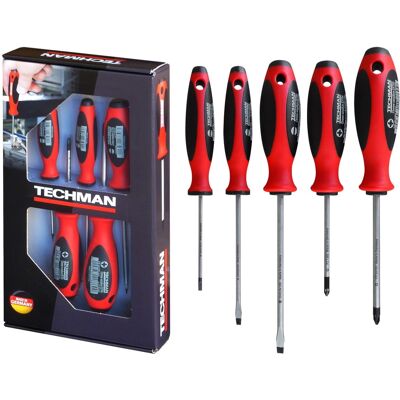 TECHMAN Set Di 5 Cacciaviti Piatti / Pozidriv TECHMAN Set Di 5 Cacciaviti Piatti / Pozidriv