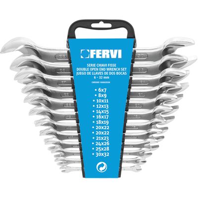 Fervi Set di Chiavi Fisse - 12 Pezzi, 6-32mm, Cr-V, DIN 3110 Fervi Set di Chiavi Fisse - 12 Pezzi, 6-32mm, Cr-V, DIN 3110
